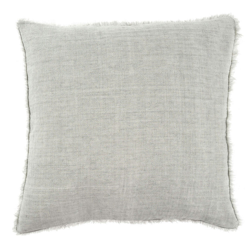 Classic linen pillow is updated with a frayed edge, making them beautiful standalone cushions or backdrops for layering. Complete with a premium feather down filler for fabulous fluff factor and comfort you'll want to sink your head into. light grey colour