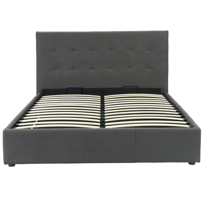 3. "Medium Grey Queen Platform Bed - Convenient Storage for a Clutter-Free Bedroom"