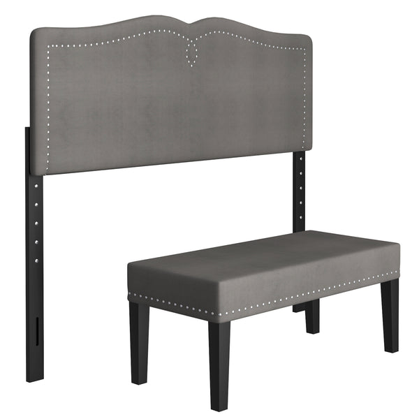 1. "Aurora 54"/60" Adjustable Headboard with Bench in Grey and Black - Sleek and Stylish Design"