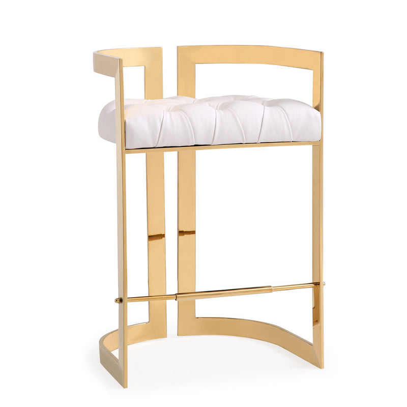 1. "Majestic Gold Counter Chair: White Leatherette with Elegant Design"