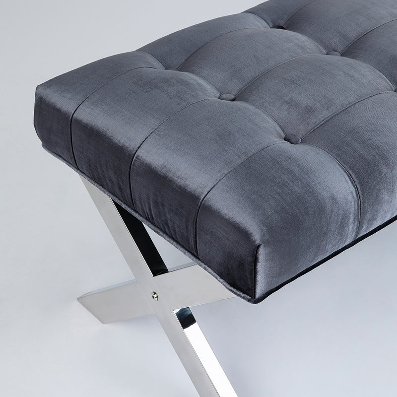 4. "Elegant Lauren Charcoal Velvet Fabric Bench - a statement piece for your space"