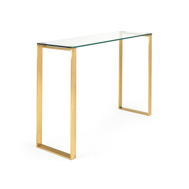 1. "Elegant David Gold Console Table with Mirrored Top and Bottom Shelf"