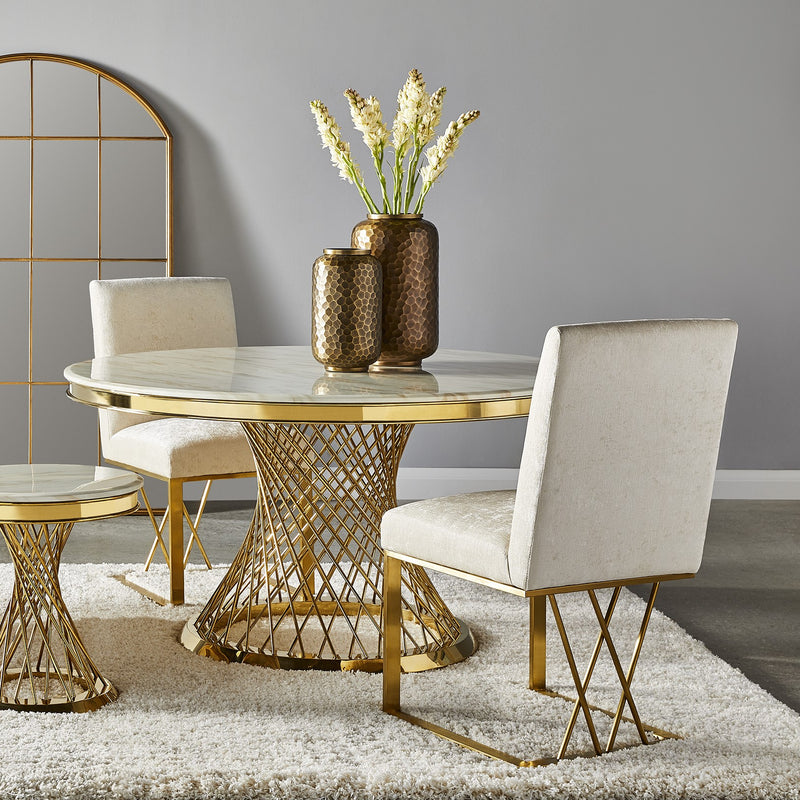 9. Martini Gold Dining Chair: Ivory Linen for a Classic and Timeless Look