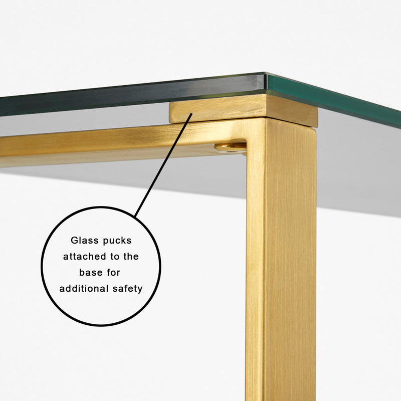 6. "Contemporary David Gold Console Table with Geometric Base"
