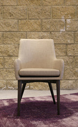 9. "Medium-sized beige Fritz Arm Dining Chair for compact dining areas"