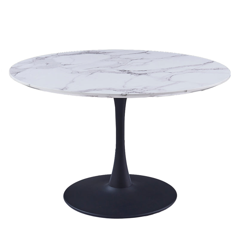 1. "Zilo 48" Round Dining Table in White Faux Marble and Black - Elegant and Modern Design"