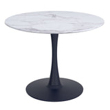 1. "Zilo 40" Round Dining Table in White Faux Marble and Black - Elegant and modern design"