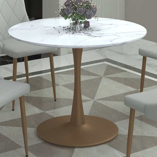 2. "White Faux Marble and Aged Gold Dining Table - Perfect blend of modern and classic design"