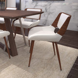 2. "White Faux Leather Dining Chair with Walnut Metal and Wood Frame - Stylish and Durable"