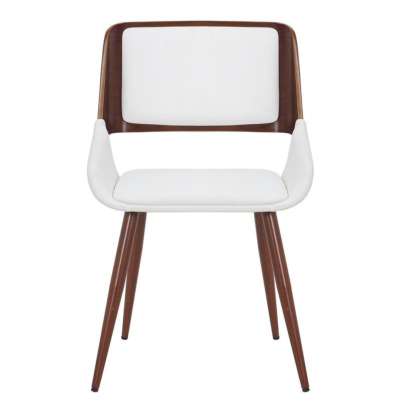 4. "White Faux Leather and Walnut Metal and Wood Dining Chair - Versatile and Easy to Clean"