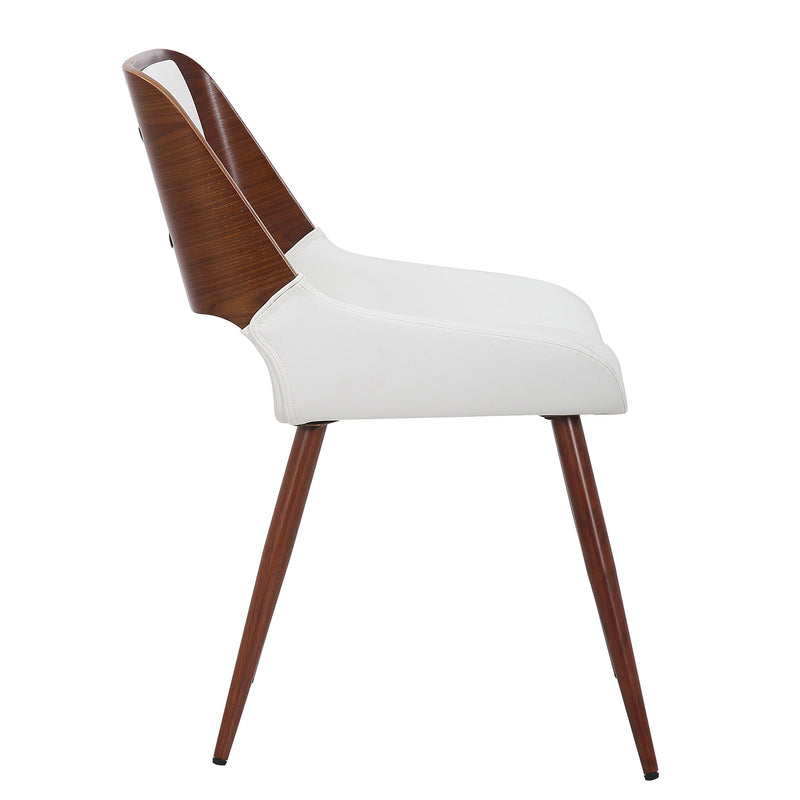 5. "Hudson Dining Chair in White Faux Leather and Walnut Metal and Wood - Perfect Addition to Any Dining Space"