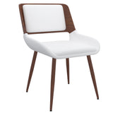 1. "Hudson Dining Chair in White Faux Leather and Walnut Metal and Wood - Elegant and Modern Design"