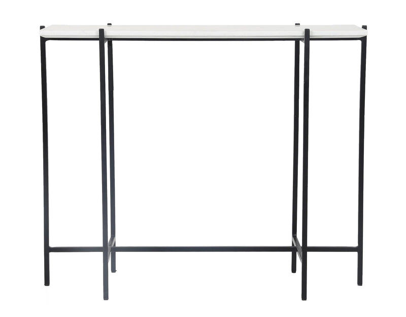 2. "White Marble/Black Base Console Table - Versatile and functional furniture piece"