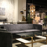 6. "Stone Grey Velvet Sage Sofa with spacious seating and supportive backrest"