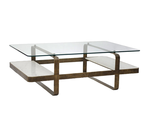 1. "Translucent coffee table with modern design and glass top"