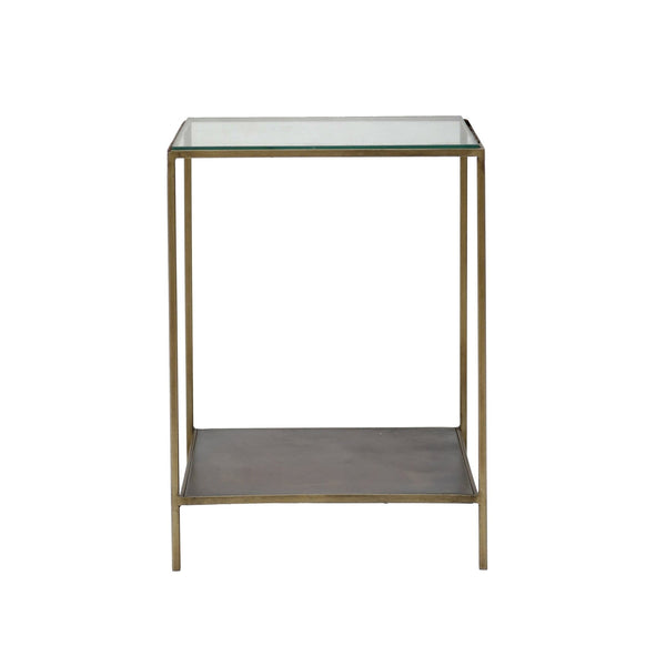 2. "Modern Venus Side Table featuring a durable glass top and metal frame"