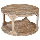4. "Avni Round Coffee Table - Handcrafted wooden furniture with a distressed finish"