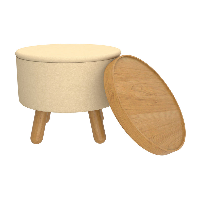 4. "Multi-purpose Round Storage Ottoman with Tray - Beige and Natural"