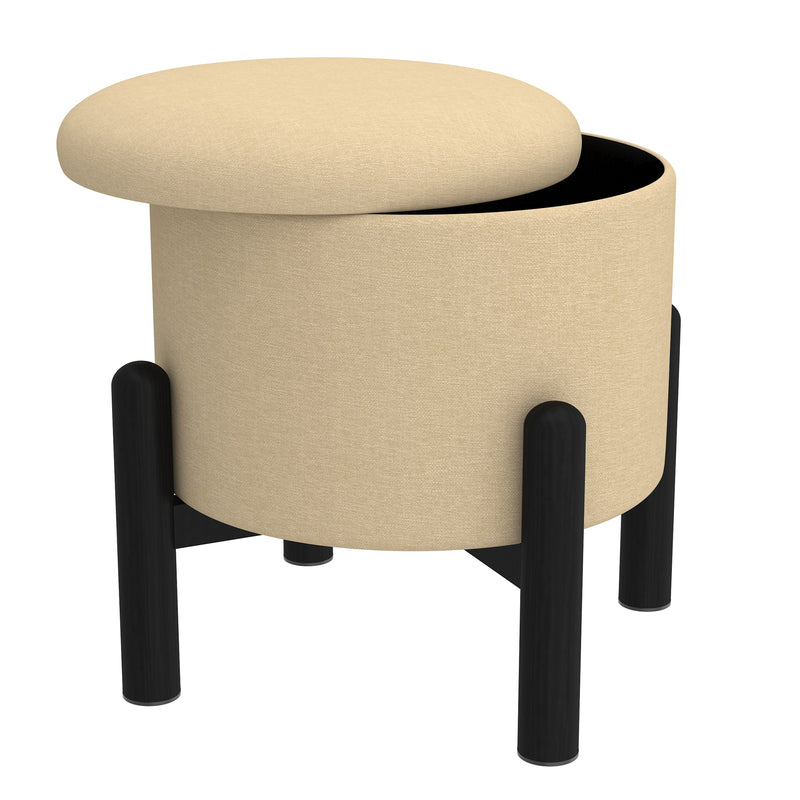 3. "Heidi Ottoman in Beige and Black - Convenient Storage Solution"