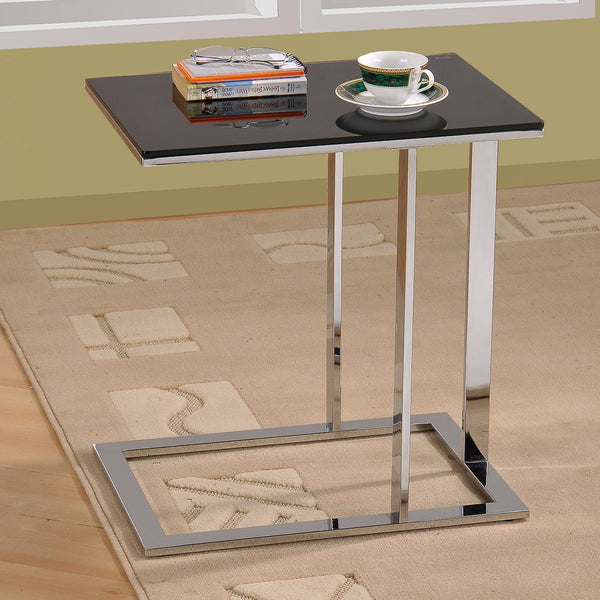 2. "Contemporary chrome and black side table for stylish interiors"