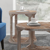 2. "Distressed Natural Avni Round Accent Table - Stylish addition to any room"