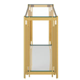 4. "Functional Estrel Console Table in Gold with spacious drawers"