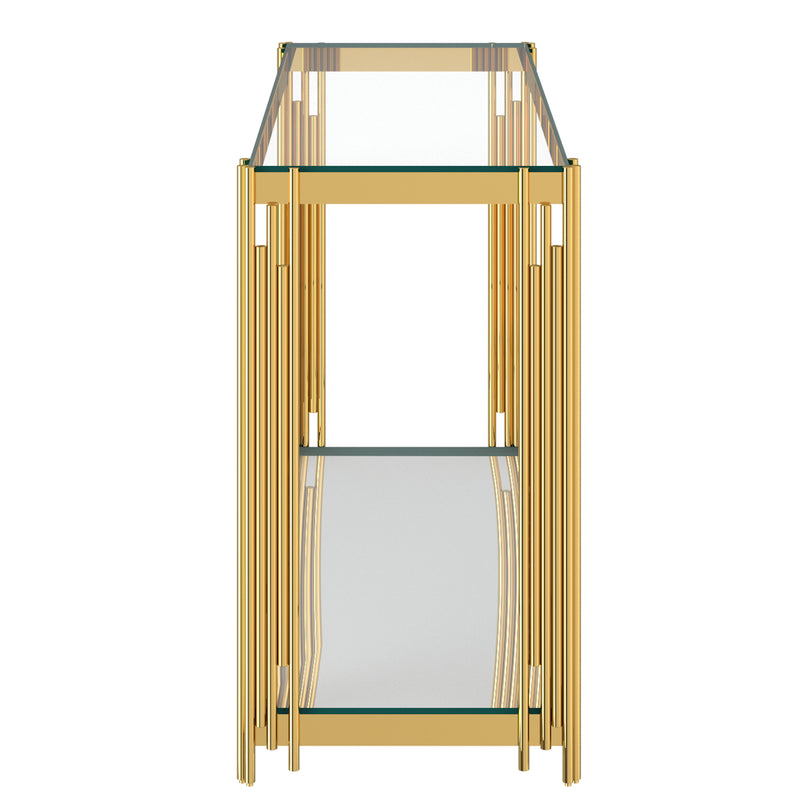 4. "Functional Estrel Console Table in Gold with spacious drawers"