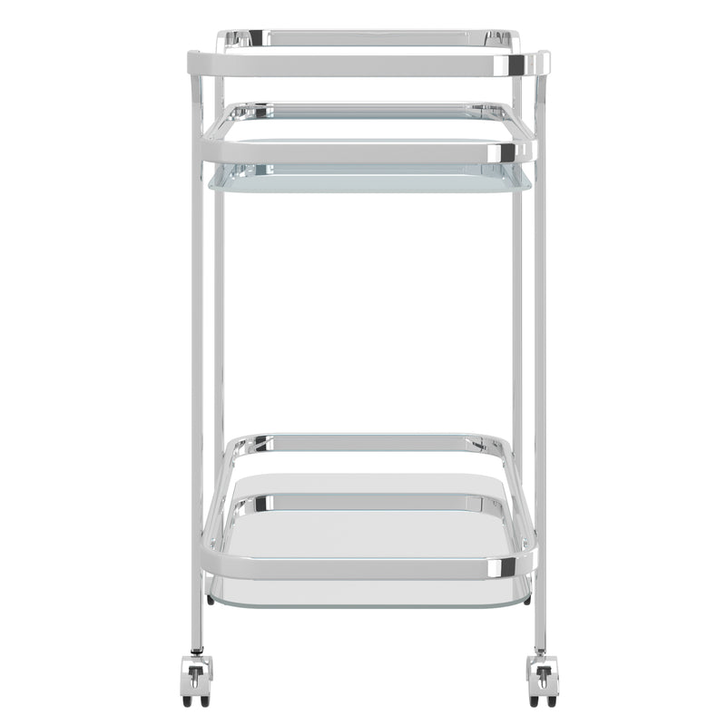 4. "Sturdy and durable 2-tier bar cart in chrome - Convenient storage solution"