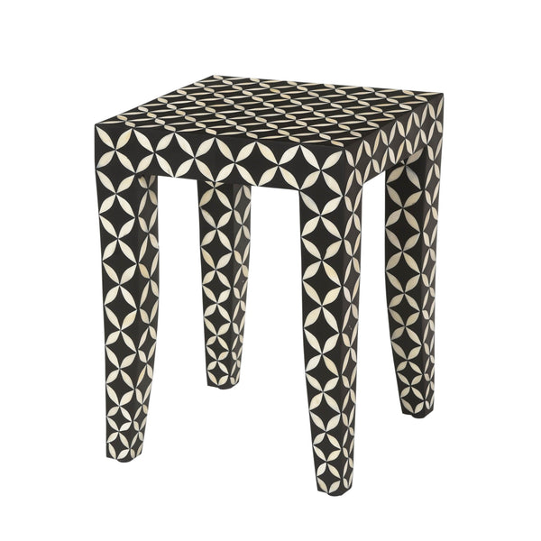 1. "Morocco Side Table with intricate geometric patterns and brass accents"