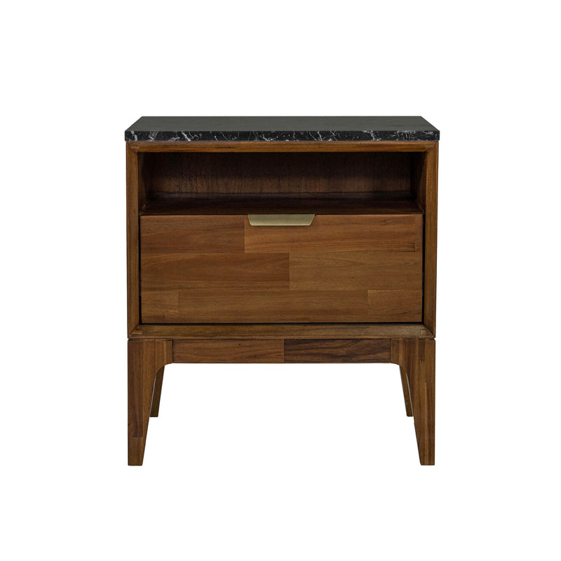 3. "Contemporary Allure Nightstand with stylish chrome accents"