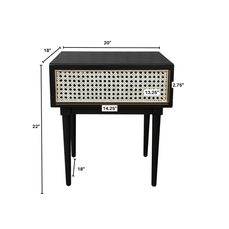 3. "Modern cane side table in elegant matt black"