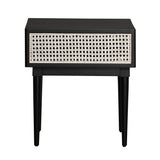 4. "Versatile cane side table with sleek matt black design"