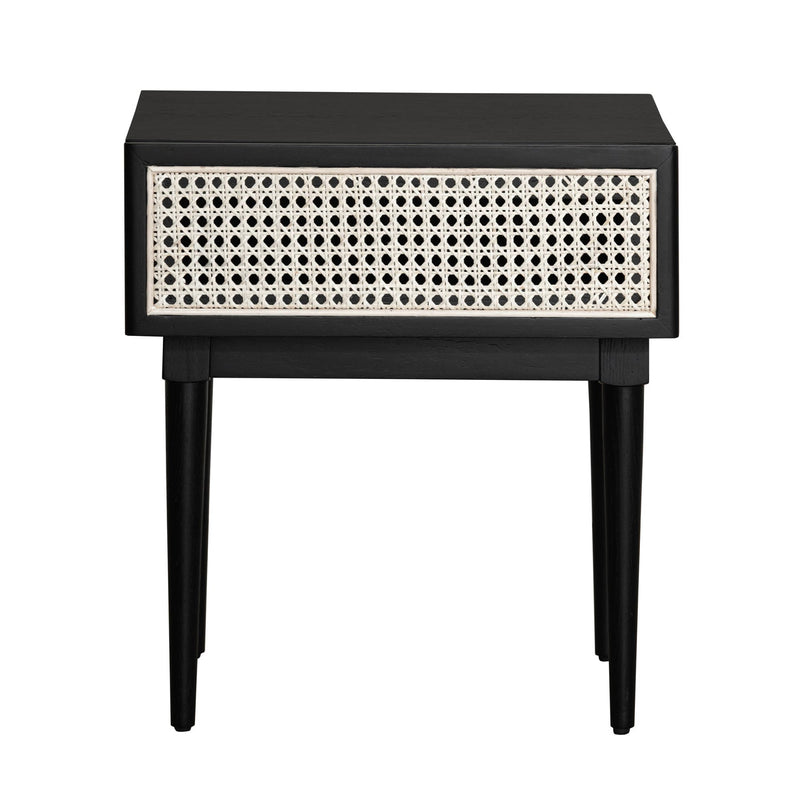 4. "Versatile cane side table with sleek matt black design"