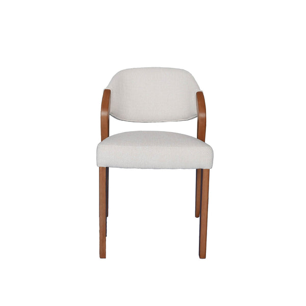 2. "Stylish wooden Paul Dining Chair with curved armrests and sleek design"