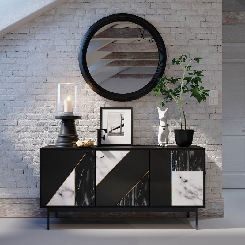 7. "Hexa Sideboard - Black Fossil with unique fossil-inspired texture"