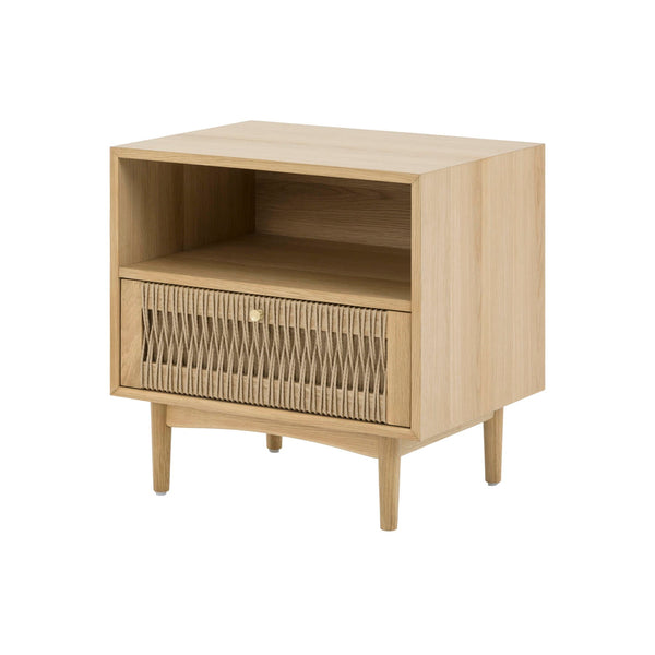 1. "Lumina Nightstand with spacious drawer and sleek design"