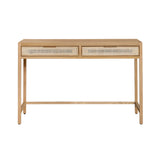 3. "Durable rattan desk with natural texture for workspace"